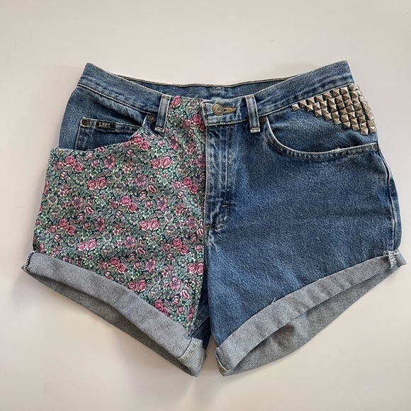 Customized Lee Jeans Shorts w/Studs Floral Appliqué Denim 30 - Picture 11 of 15